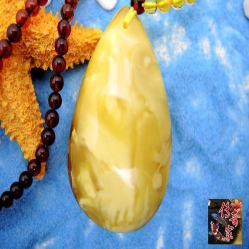 琥珀传奇波罗的海天然琥珀 金绞奶油白花蜜蜡原石项链吊坠带证