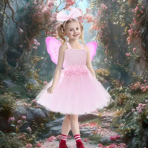 欧美新款花仙子儿童公主裙万圣节小精灵亮片网纱蓬蓬裙女童cos服