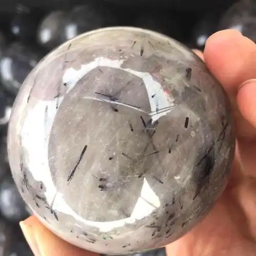 厂家批发天然水晶球黑发晶球黑碧玺球风水球居家摆件工艺品