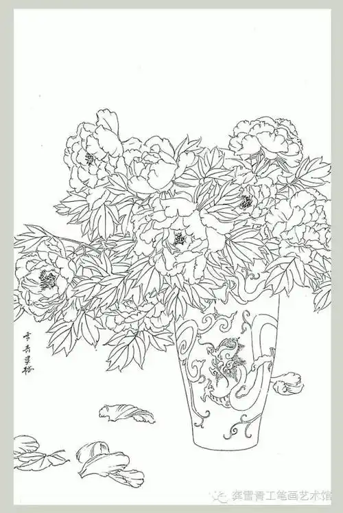 转:龚雪青 工笔牡丹花瓶《富贵平安》步骤