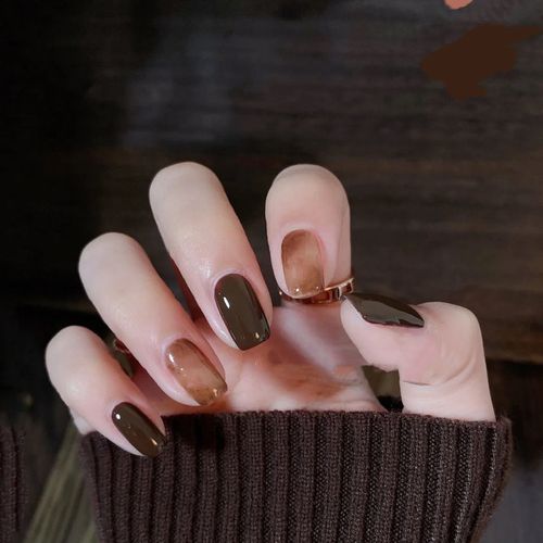 小红书爆款穿戴甲美甲贴片巧克力晕染秋冬美甲甲片贴可拆卸美甲