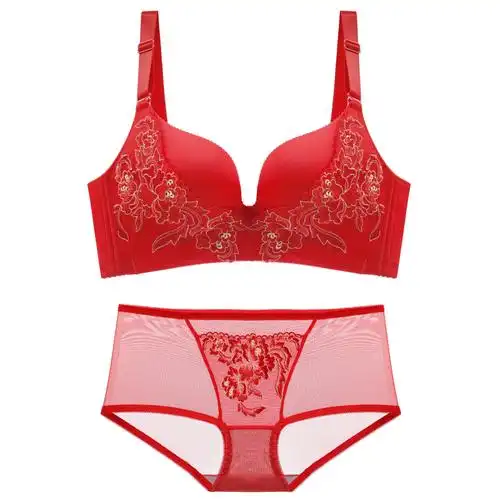 可莉允本命年大红色内衣女无钢圈结婚牛年文胸罩套装聚拢性感调整型