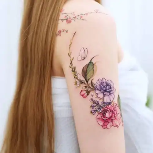 上海由龙纹身整理精致唯美的女生花卉纹身图案欣赏