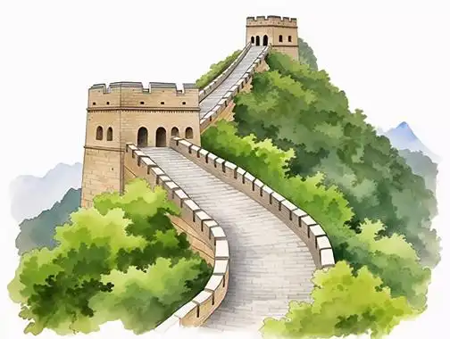 北京长城手绘万里长城烽火古建筑风貌水彩插画旅游景点中国文化
