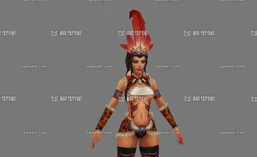 祝融 部落勇士 女野人 女酋长 女战士三国武将 古代女人 兽皮 羽毛