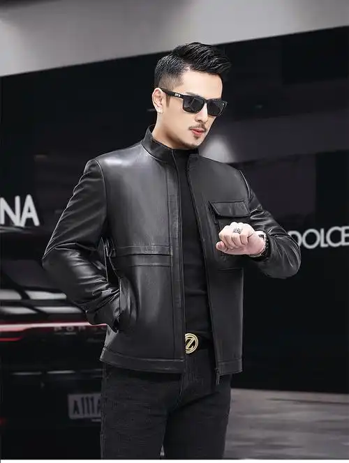 smgeorge轻奢侈品牌海宁真皮皮衣男士头层牛皮休闲商务立领修身皮夹克