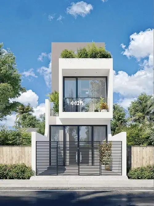 二层极简风格自建房效果图案例#现代风格  #农村自建房  #别墅设计