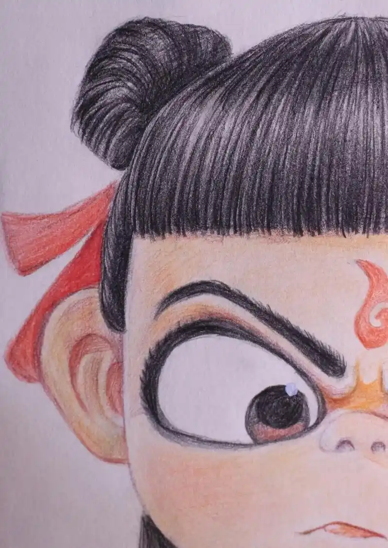 哪吒纯手绘彩铅绘画