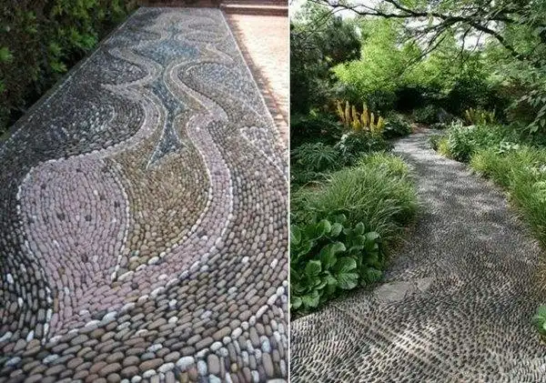 用鹅卵石在庭院内铺路美轮美奂还天然环保