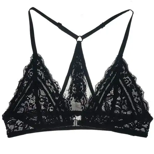 蕾丝bralettes 女士前开合工字背无线新娘文胸性感无线内衣