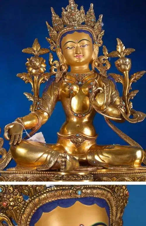 15寸绿度母纯手工藏传佛教尼泊尔进口46cm铜鎏金佛像密宗铜像摆件