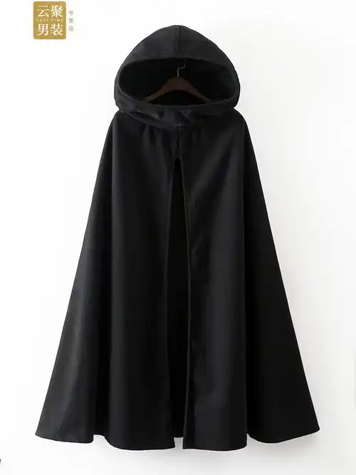 欧美风2019秋季时尚新款长袖套头色毛呢连帽斗篷大衣百搭女上衣 军