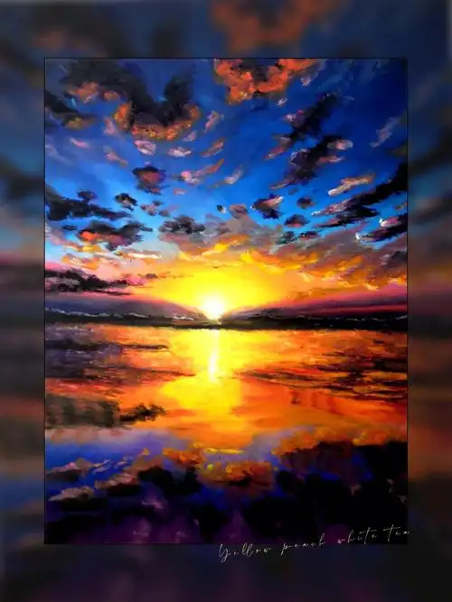 油画棒风景系列落日附过程图