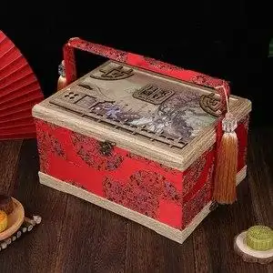 月饼包装盒定制logo糕点红枣熟食2022零食创中秋送礼红色月饼盒子纯