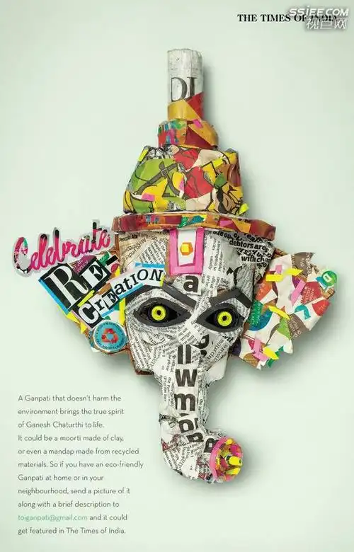 新印度时报报纸折纸神圣象头创意广告-平面广告欣赏-好看的ps英文艺术