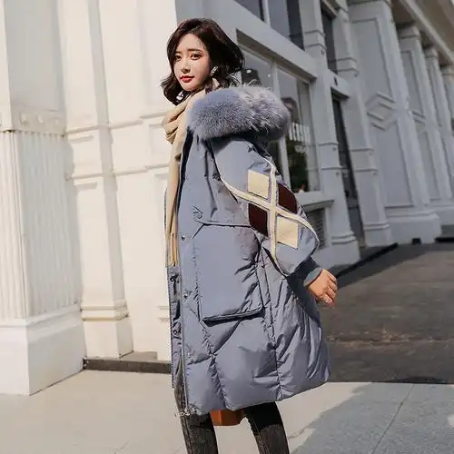 大毛领羽绒服女中长款2021流行时尚冬季新款爆款韩版宽松加厚外套