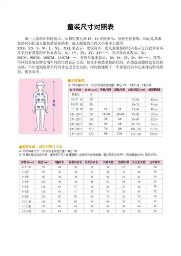 童装尺码与儿童年龄身高胸围对照表