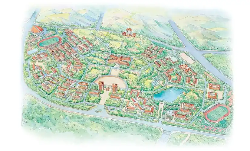 鹿瑶文创水彩云南民族大学校园手绘地图