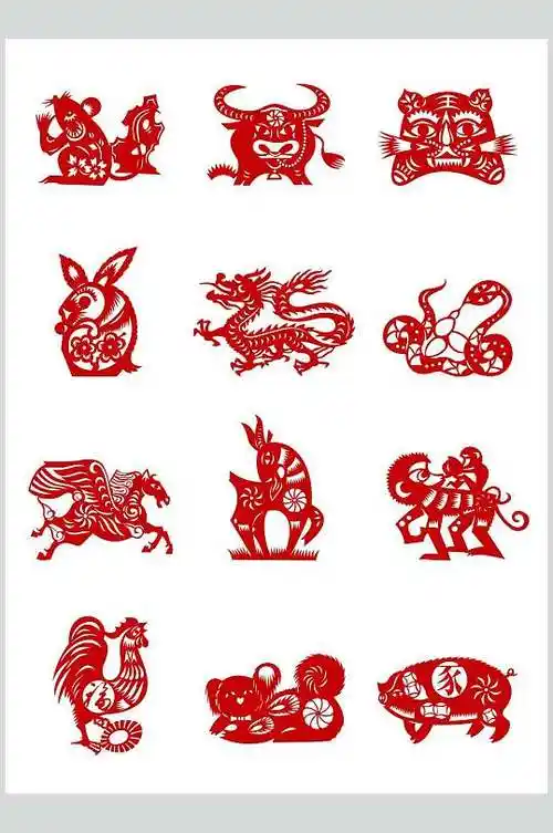 十二生肖剪纸矢量素材