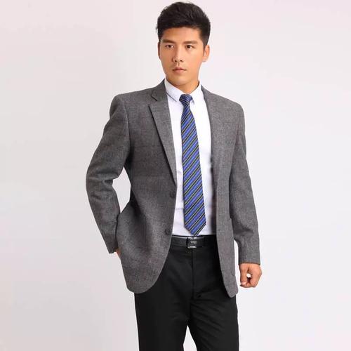 春秋季男西装中年商务闲上衣修身羊毛呢男装纯休色士单西外套