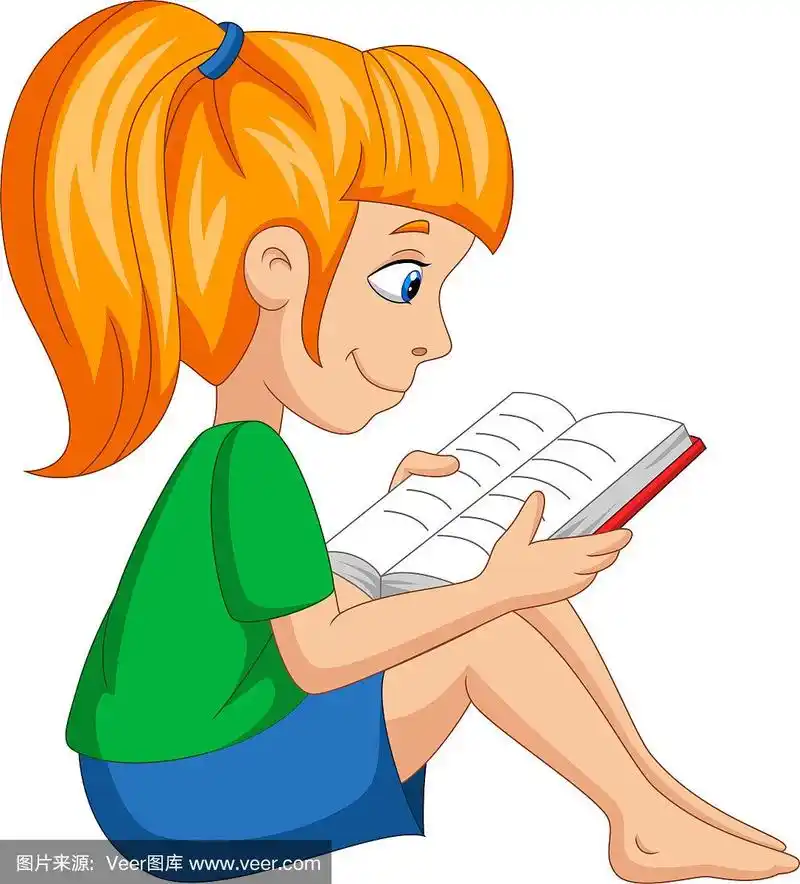 卡通小女孩在看书