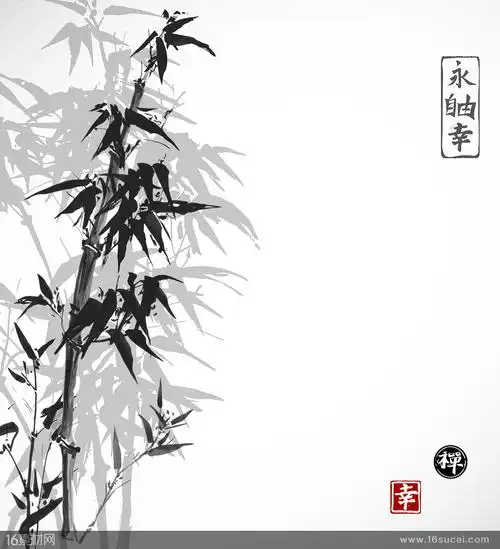 黑白竹子国画矢量素材