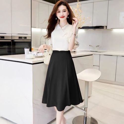 新中式女装国风女神洋气夏季2024新款显瘦气质衬衣半身裙职业裙子