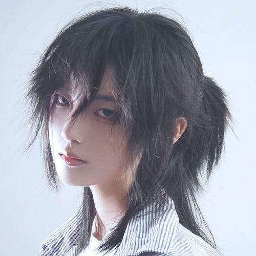 狼尾假发男短发日系鲻鱼头帅气武士头半扎中分狼尾男士假发全头套