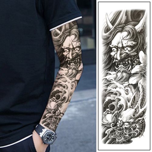 纹身贴花臂全臂半臂黑色般诺踩龙浪花花臂纹身贴防水男女款贴纸自选