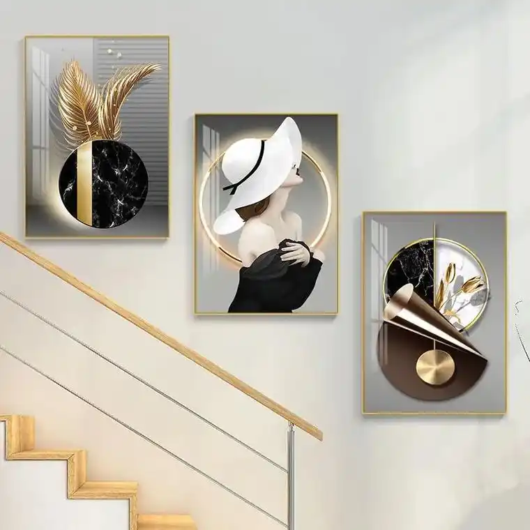 现代简约楼梯间装饰画楼道三联挂画复式客厅走廊过道背景墙面壁画