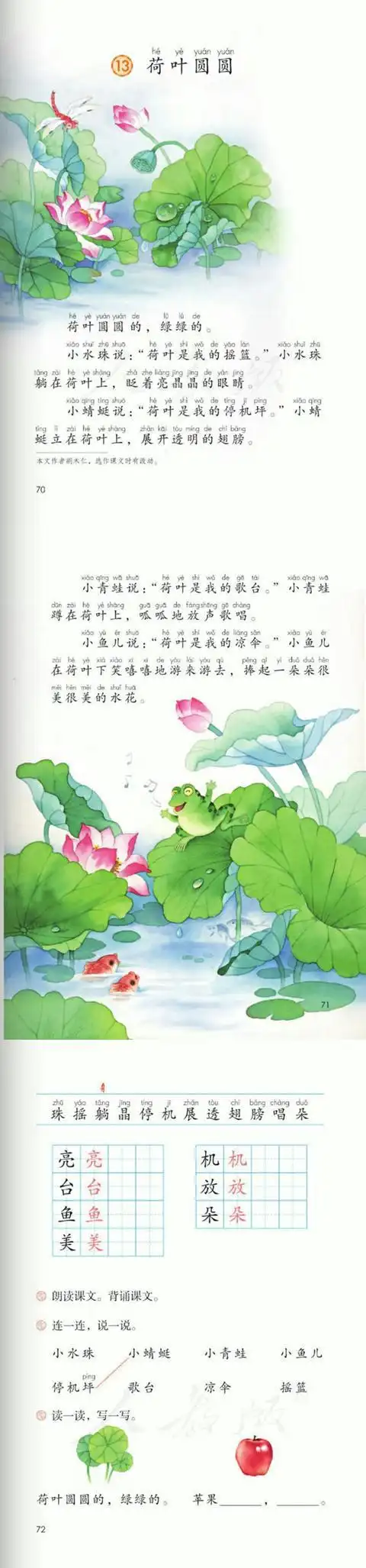 一年级下册《荷叶圆圆》,简单学习角色扮演与比喻的修辞手法