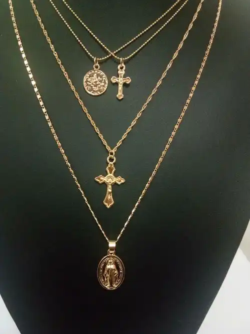 欧美跨境饰品 复古夸张个性时尚多层项饰简约圣母十字架吊坠项链