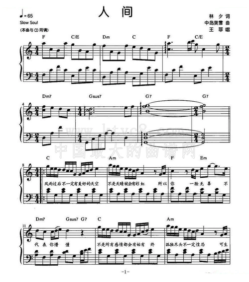 人间 王菲 歌谱 简谱