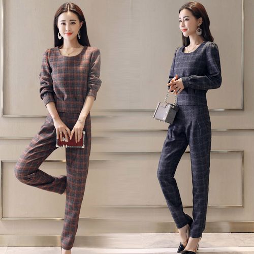 深依度2019秋装新款女装两件件套秋季长袖上衣时尚套装