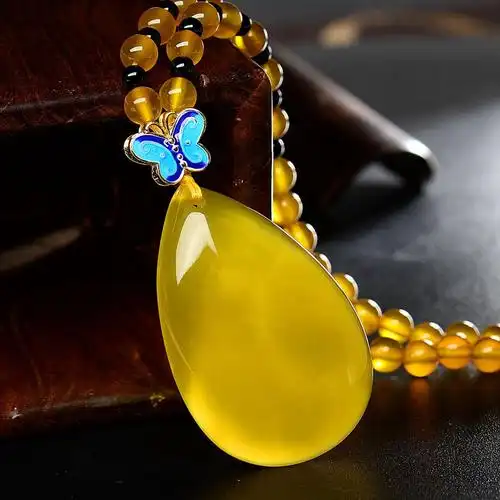 金万年 金黄色无瑕水滴玉髓吊坠/毛衣链