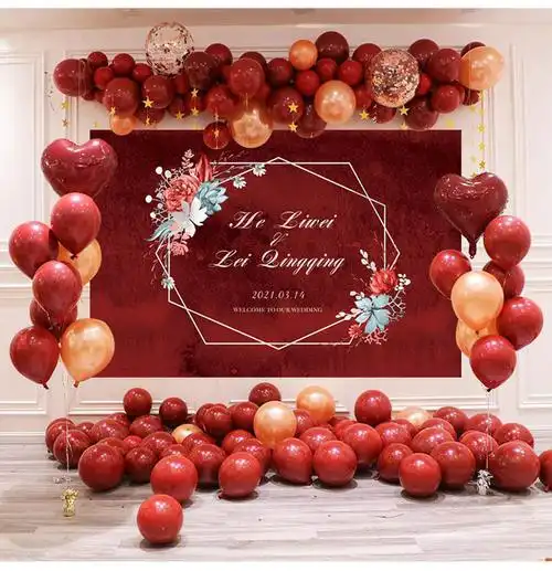 订婚背景布 红色婚礼订婚结婚背景墙布置生日宴会迎宾kt板海报背景布
