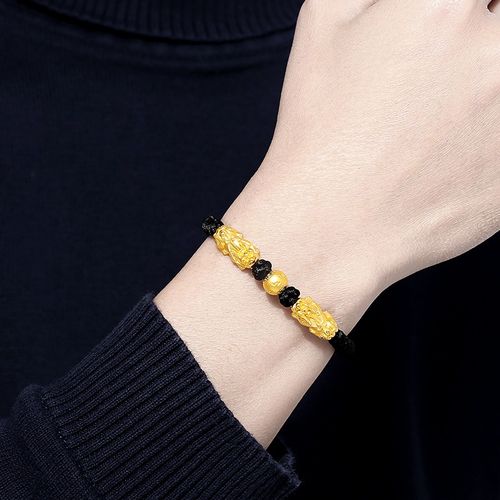 易昇黄金貔貅手链男士足金六字真言珠本命年手工编织手绳男款生日礼物