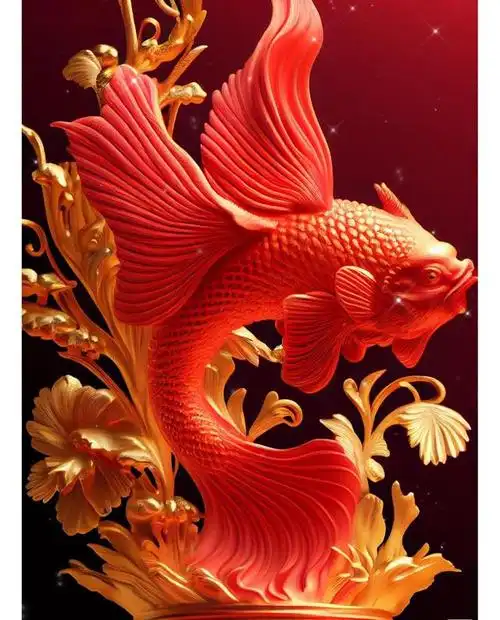 红色的鲤锦,祝你新年新气象发财,祝你万事大吉.