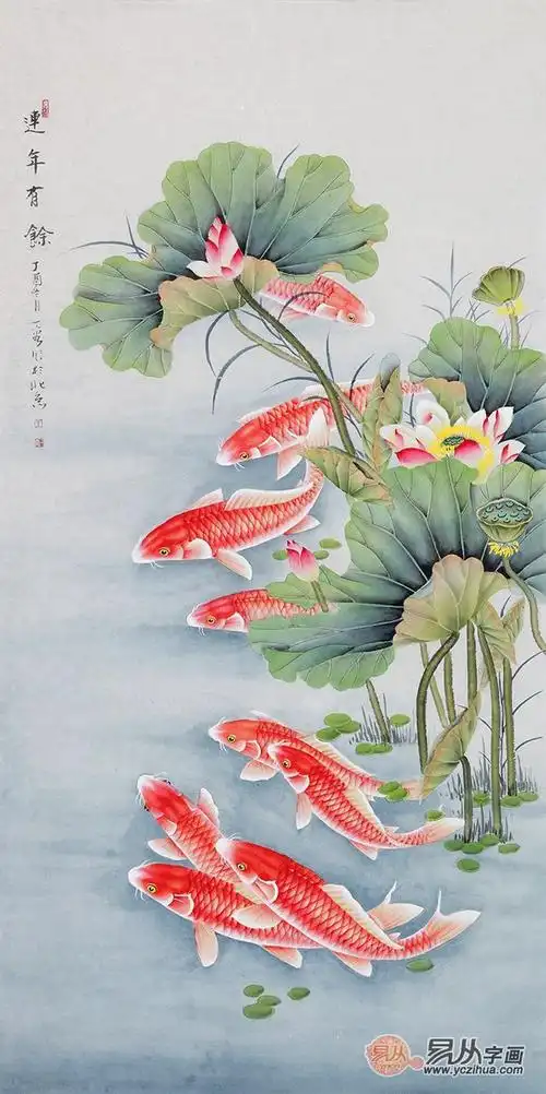 经典玄关装饰画 王一容聚财旺运九鱼图《连年有余》