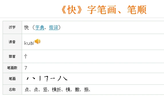 快的笔顺笔画顺序