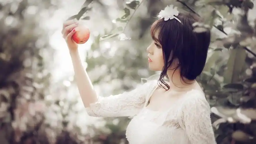 女孩,美女,苹果,唯美桌面壁纸