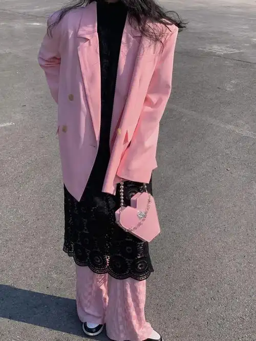 ootd超嗲水蜜桃奶油粉色西装穿搭73