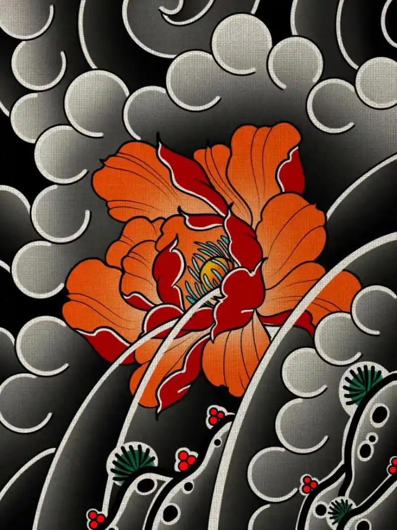 老传统板雾牡丹花#tattoo #纹身手稿 #日式老传 #牡 - 抖音