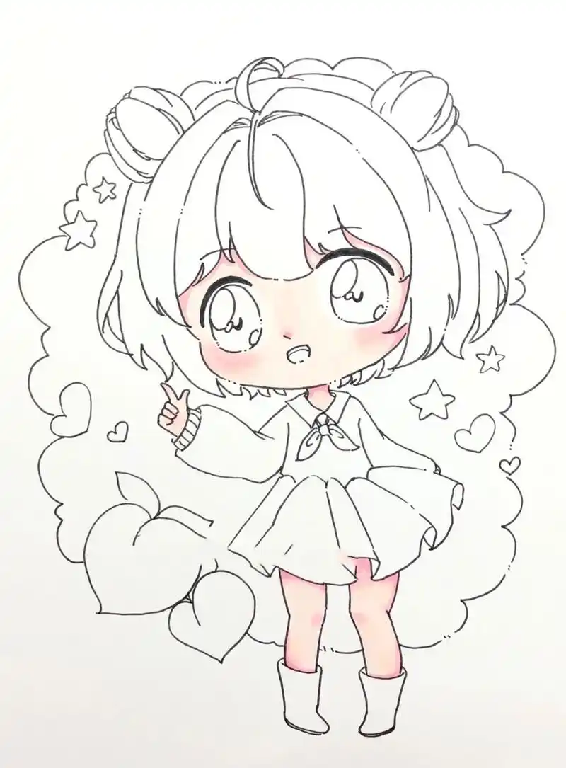 q版动漫|马克笔绘画|线稿上色 临摹请哎特我哦