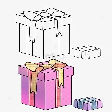 礼物盒子 线稿手绘 粉色包装生日礼物素材