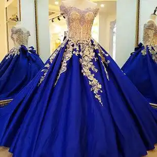 ls33042 跨境专供简约一字肩深蓝色速卖通花纹小拖尾晚礼服定制