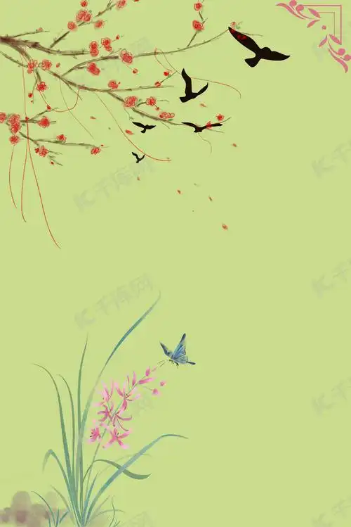 中国古代素雅工笔画海报背景图