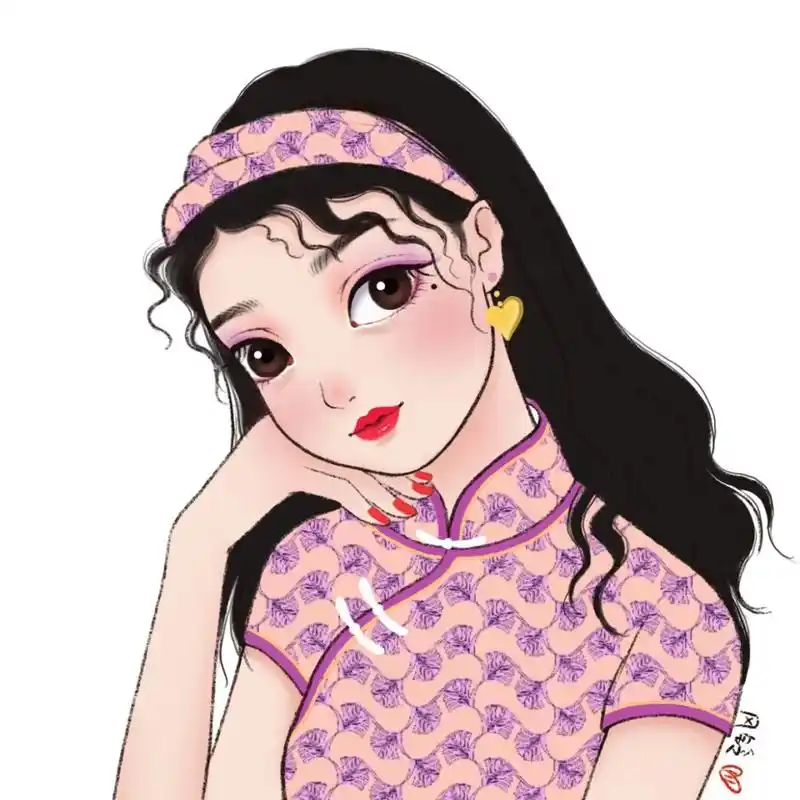 ipad手绘旗袍民国姑娘头像插画