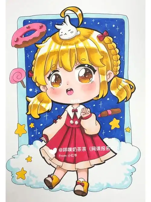 q版动漫|儿童美术素材|马克笔手绘|q版女生