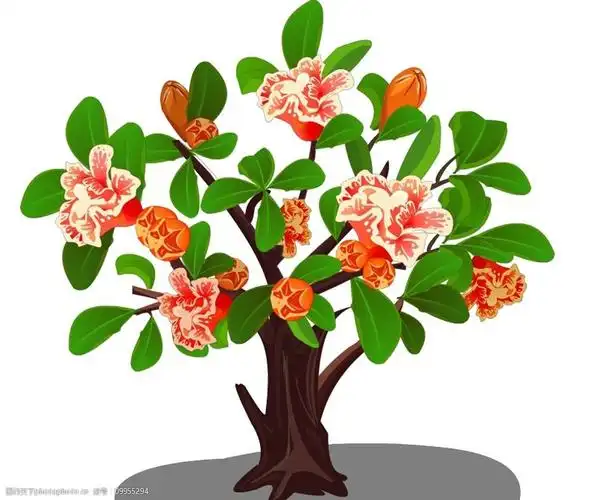 关键词:石榴花 花 树 花草树木 石榴 石榴树 矢量图 风景 psd分层素材